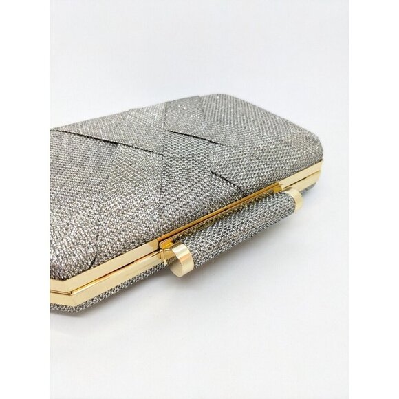 INC International Concepts Lindsayy XX lurex metallic clutch shoulder bag SILVER - Picture 6 of 14